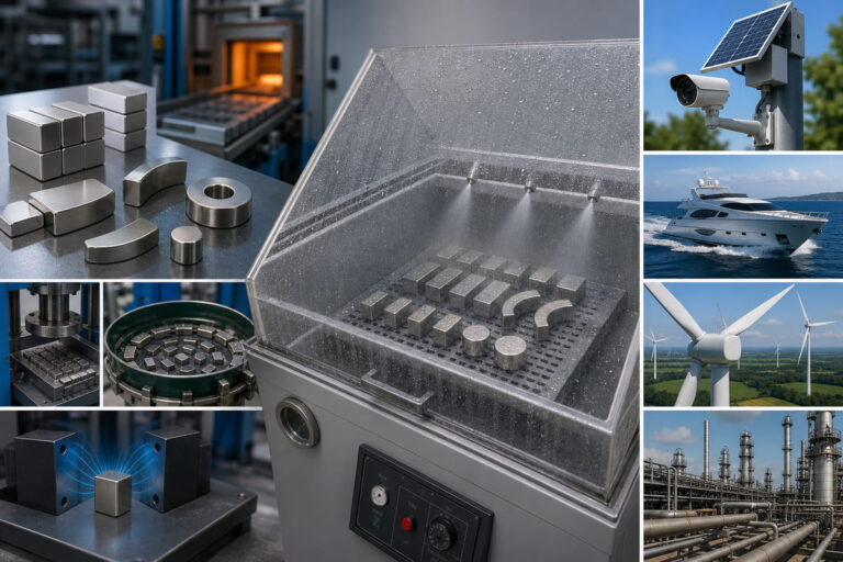 Fabrication d'aimants NdFeB : essais au brouillard salin – Applications courantes