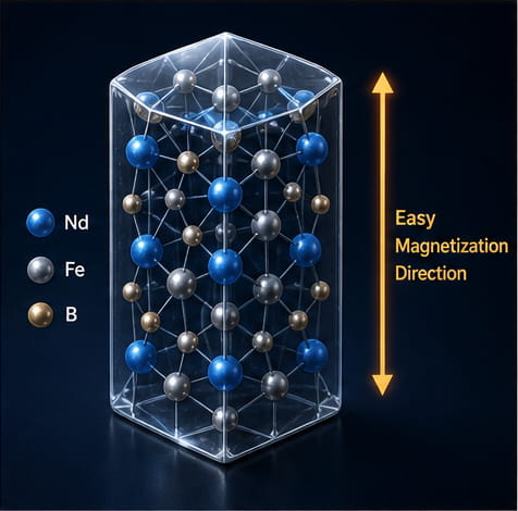 Forte anisotropie magnétocristalline d'un aimant au néodyme