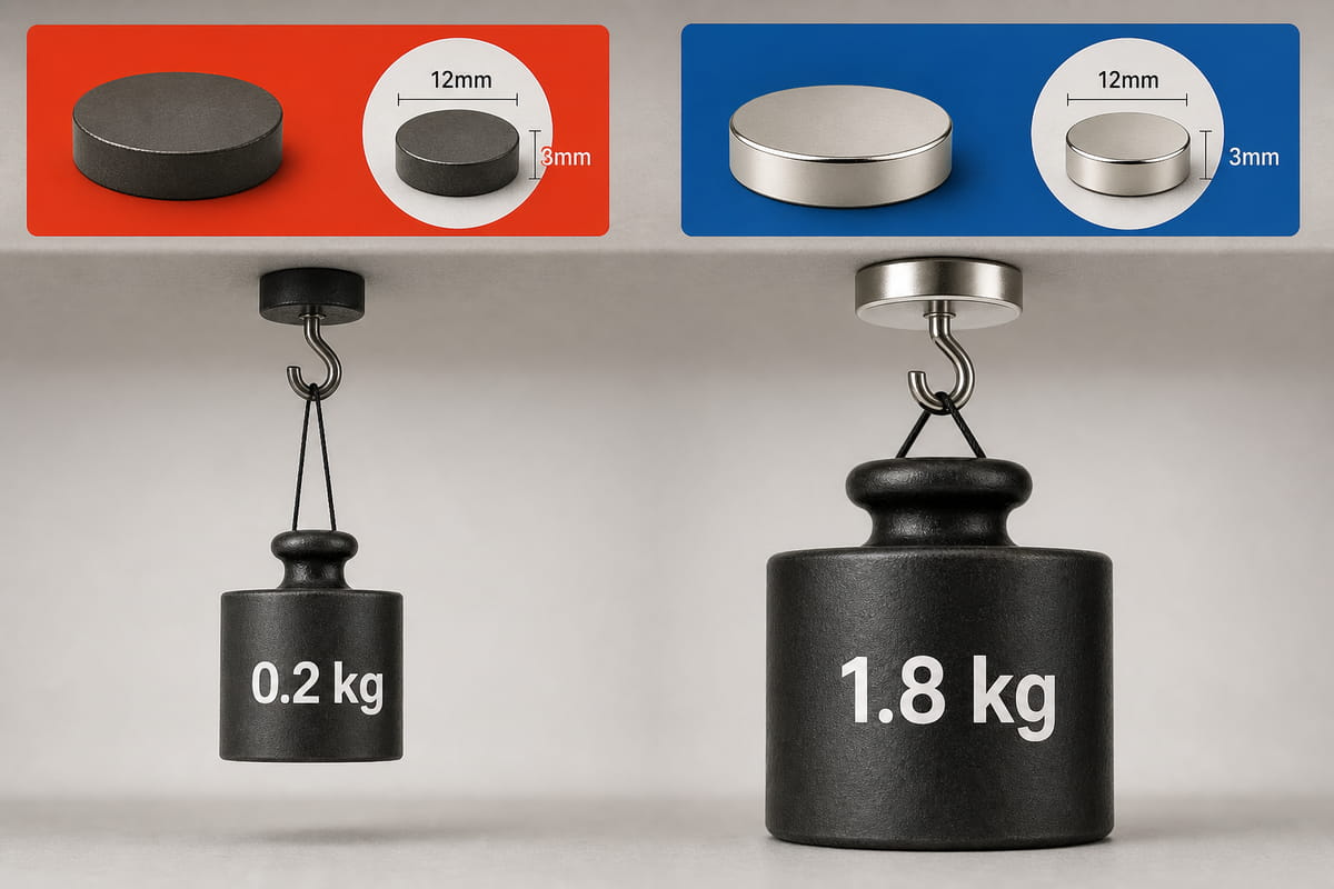 Différence de puissance magnétique entre un aimant en ferrite et un aimant en néodyme