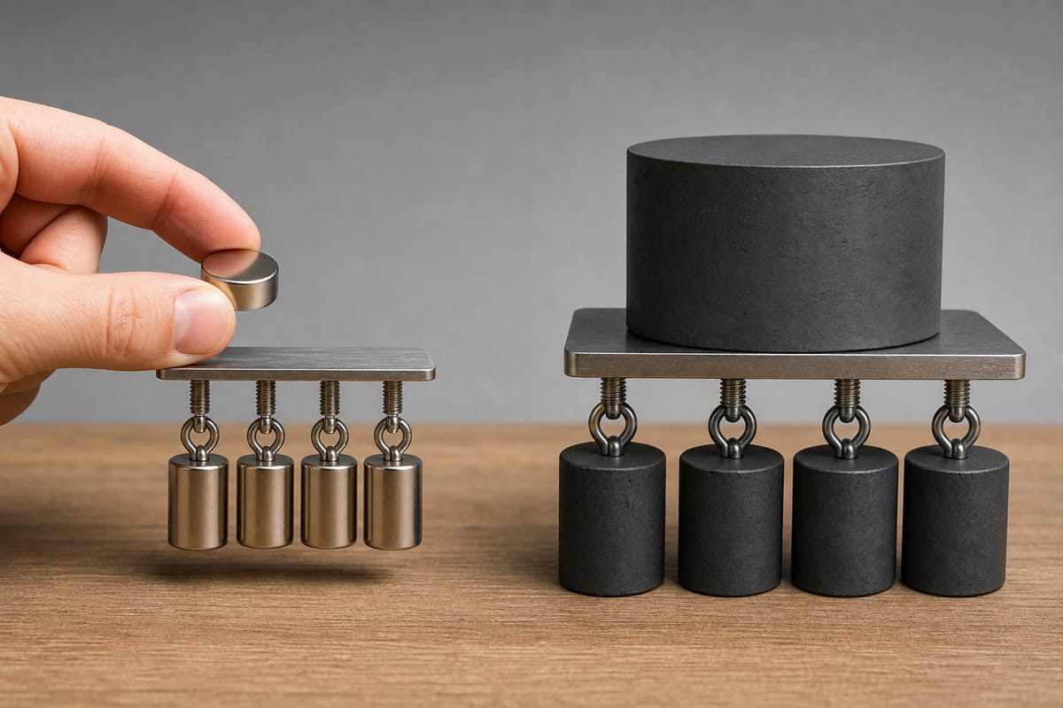 Différence de taille et de poids entre un aimant en ferrite et un aimant en néodyme