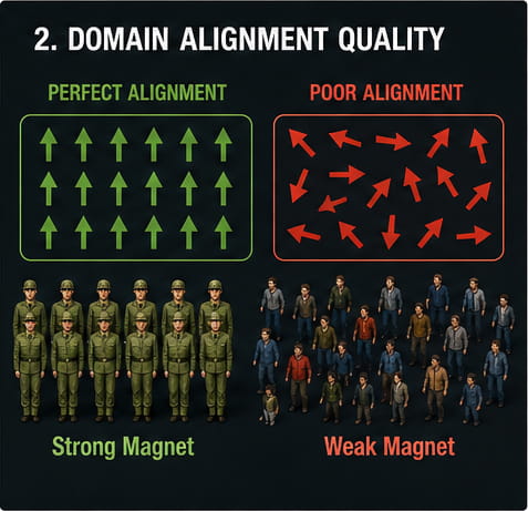 Qualité de l'alignement des domaines des aimants en barre