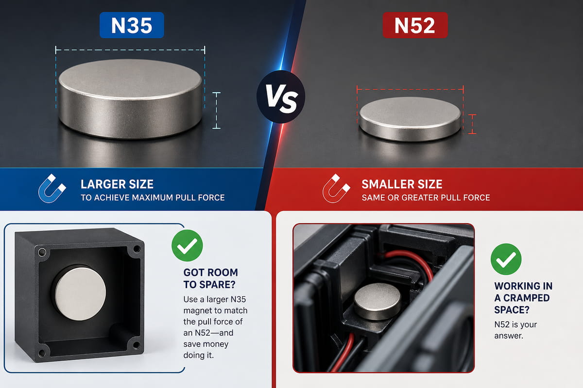 Aimants N35 et N52 : contraintes de taille et d'espace