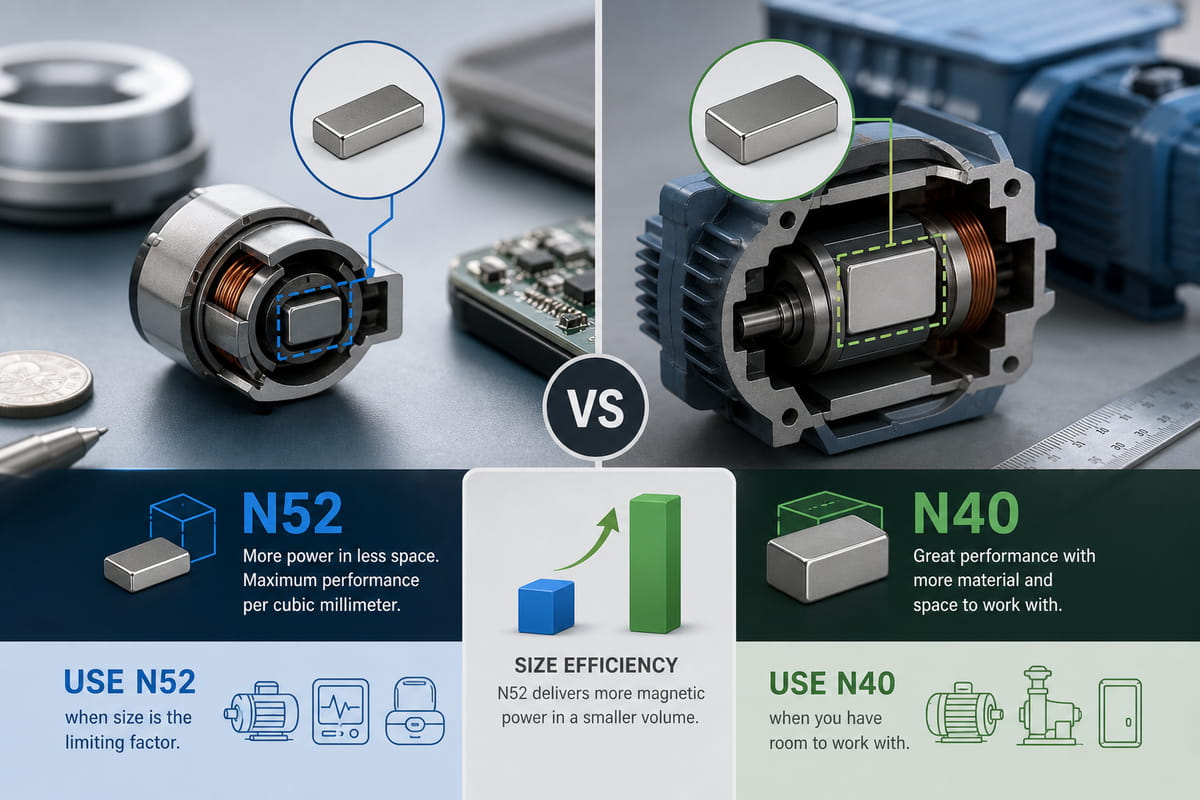 Aimants N40 vs N52 : rapport taille/efficacité
