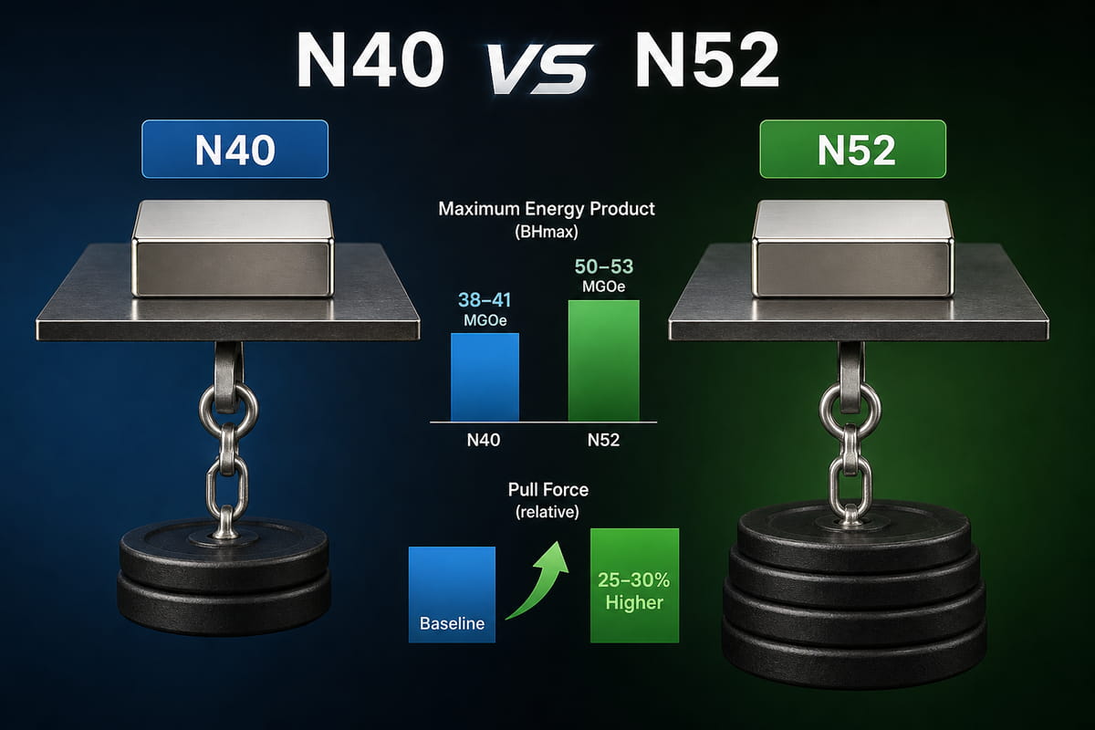 Comparaison de la puissance des aimants N40 et N52