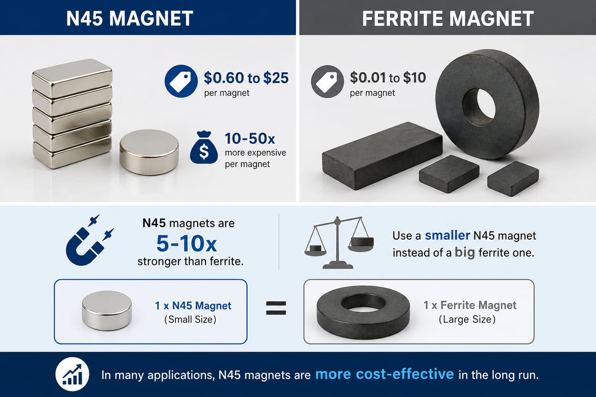 Comparaison des coûts entre les aimants N45 et les aimants en ferrite
