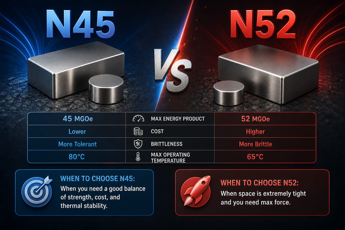 Comparaison simple entre les aimants N45 et N52