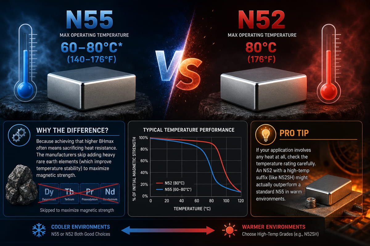 Tolérance de température des aimants N55 et N52